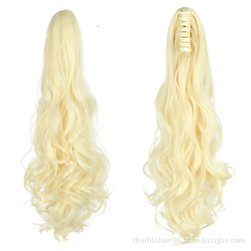 Wholesale Grey Curl Natural Wave Claw-Clip Drawstring Ponytail Extension Hairpiece Synthetic Hair Ponytails For Women Girl